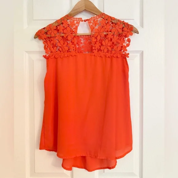 Sz Small Women Orange Lace neck Sleeveless Top - Picture 4 of 4